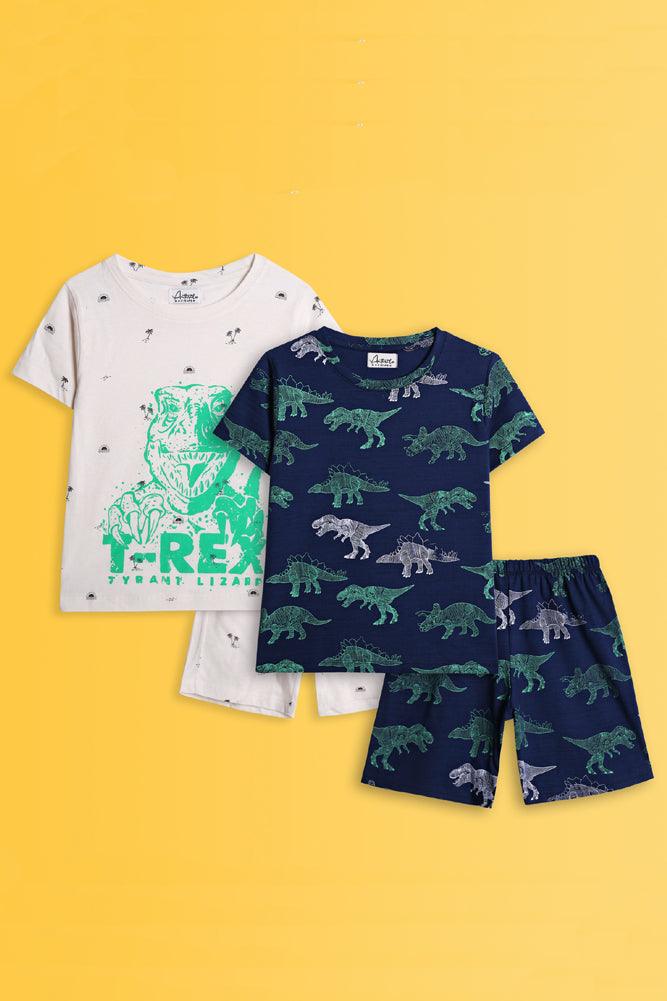 DINOSAUR NAVY AND T-REX SLEEPWEAR SHORTS SET (PACK OF 2) - Anthrilo India