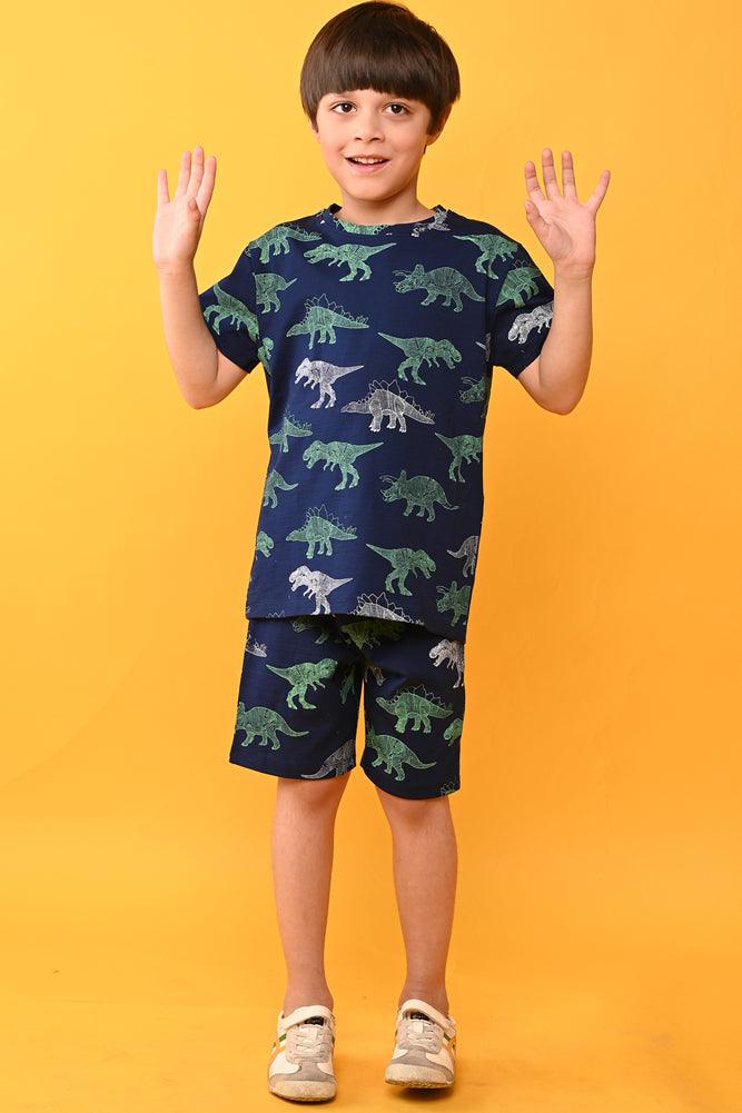 DINOSAUR NAVY AND T-REX SLEEPWEAR SHORTS SET (PACK OF 2) - Anthrilo India