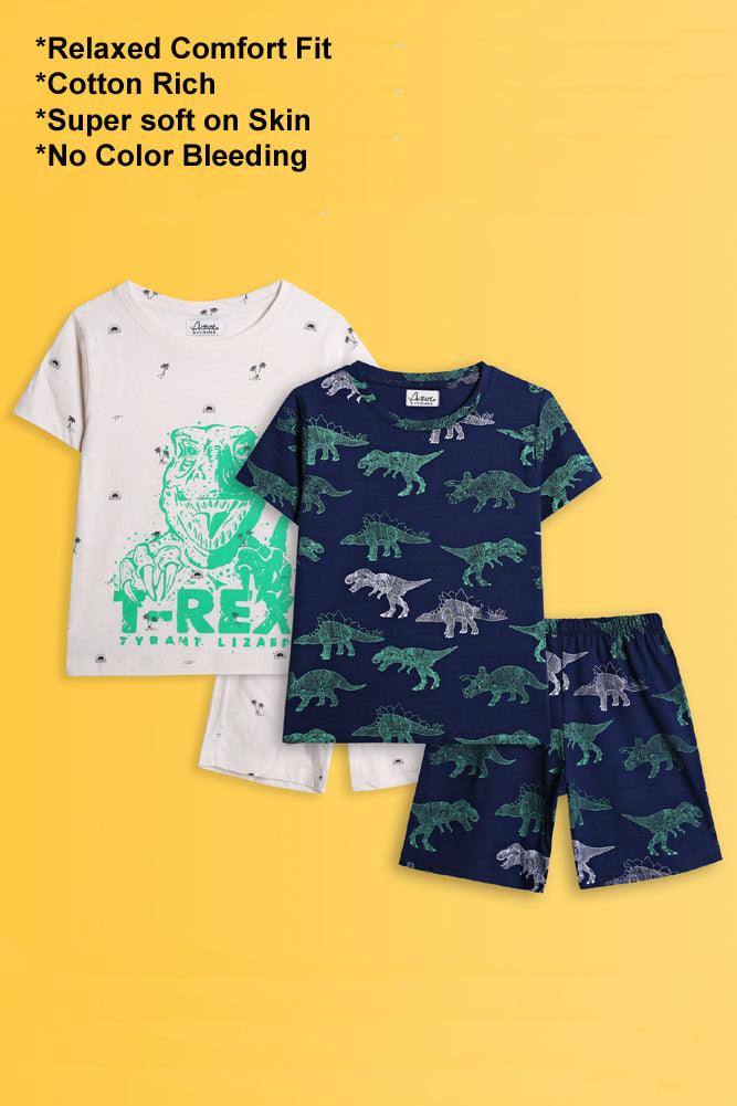 DINOSAUR NAVY AND T-REX SLEEPWEAR SHORTS SET (PACK OF 2) - Anthrilo India