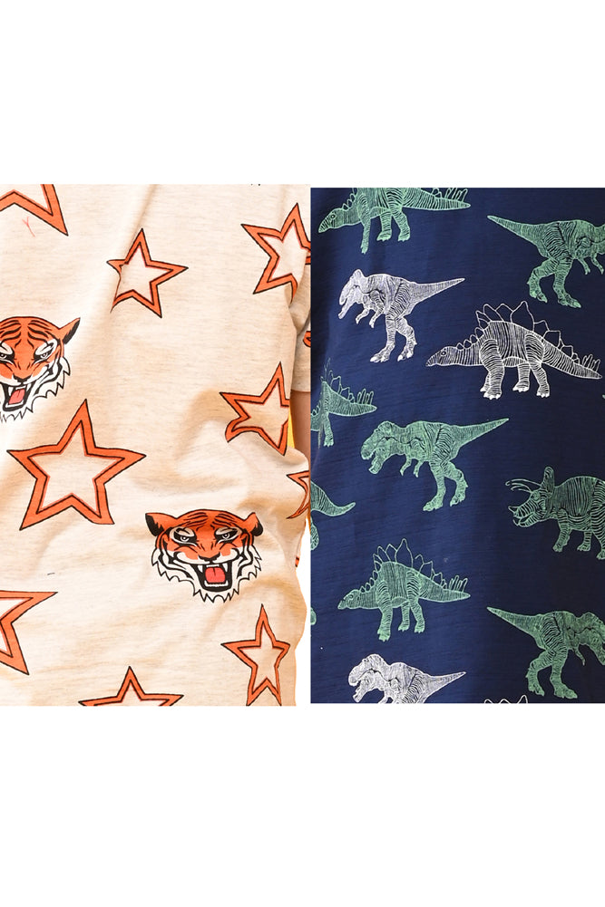 DINOSAUR NAVY AND TIGER STAR SLEEPWEAR SHORTS SET (PACK OF 2) - Anthrilo India