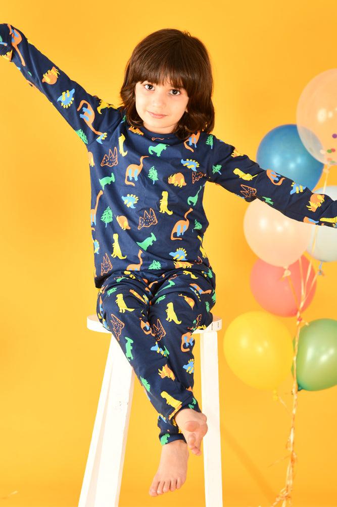 PANDA WHITE AND DINOSAUR FUN NAVY LONG SLEEVE PYJAMA SET (PACK OF 2) - Anthrilo India