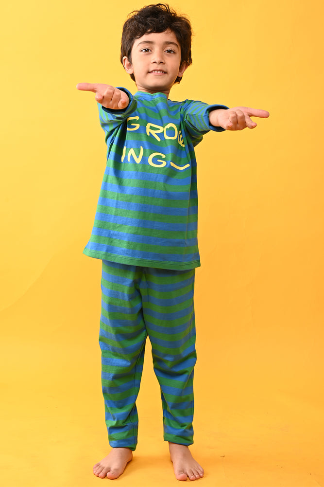 GROWING STRIPED AND DINOSAUR FUN NAVY LONG SLEEVE PYJAMA SET (PACK OF 2) - Anthrilo India