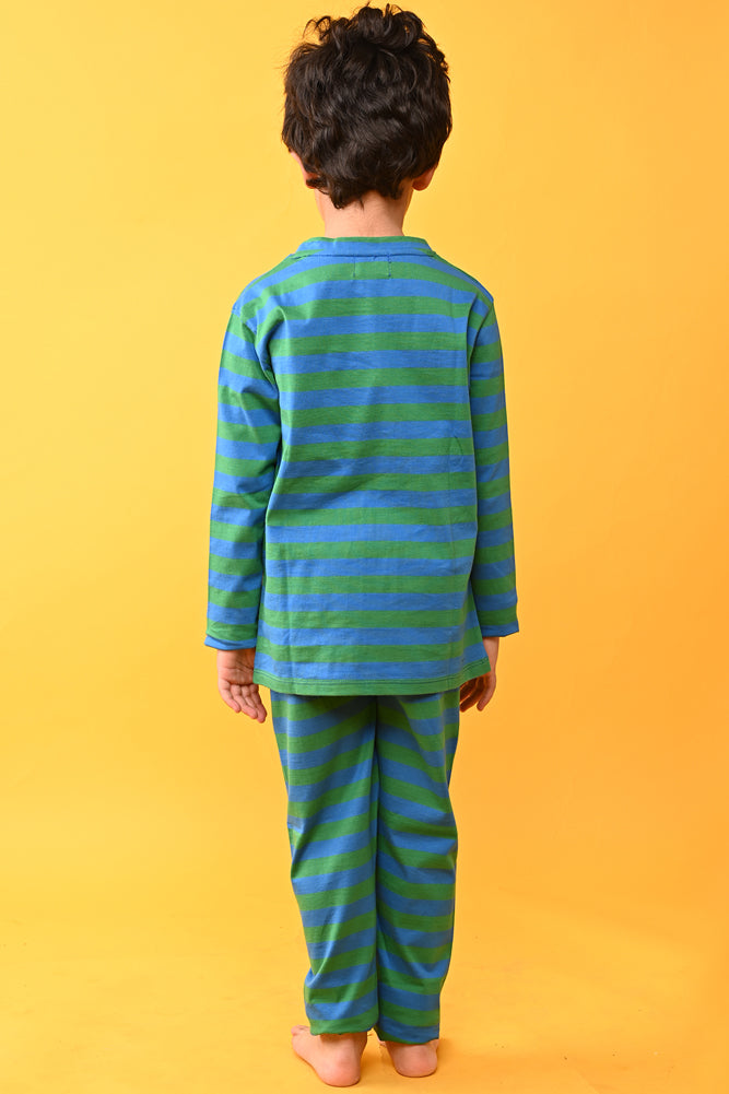 GROWING STRIPED AND DINOSAUR FUN NAVY LONG SLEEVE PYJAMA SET (PACK OF 2) - Anthrilo India