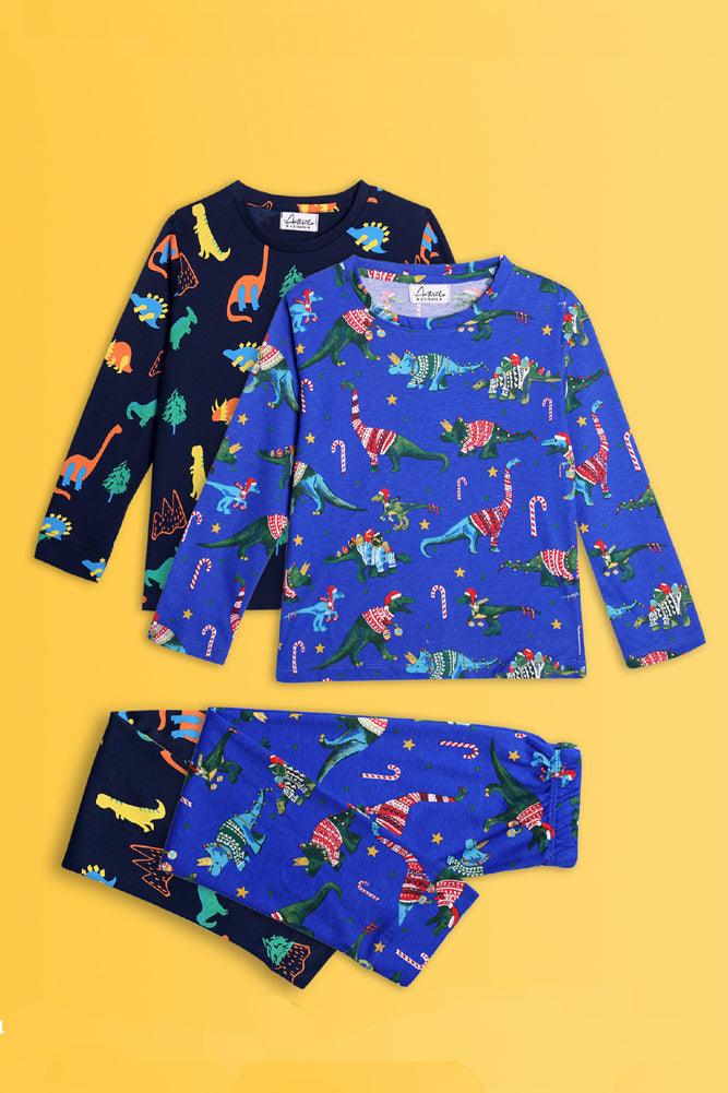 DINOSAUR CHRISTMAS AND DINOSAUR FUN NAVY LONG SLEEVE PYJAMA SET (PACK OF 2) - Anthrilo India