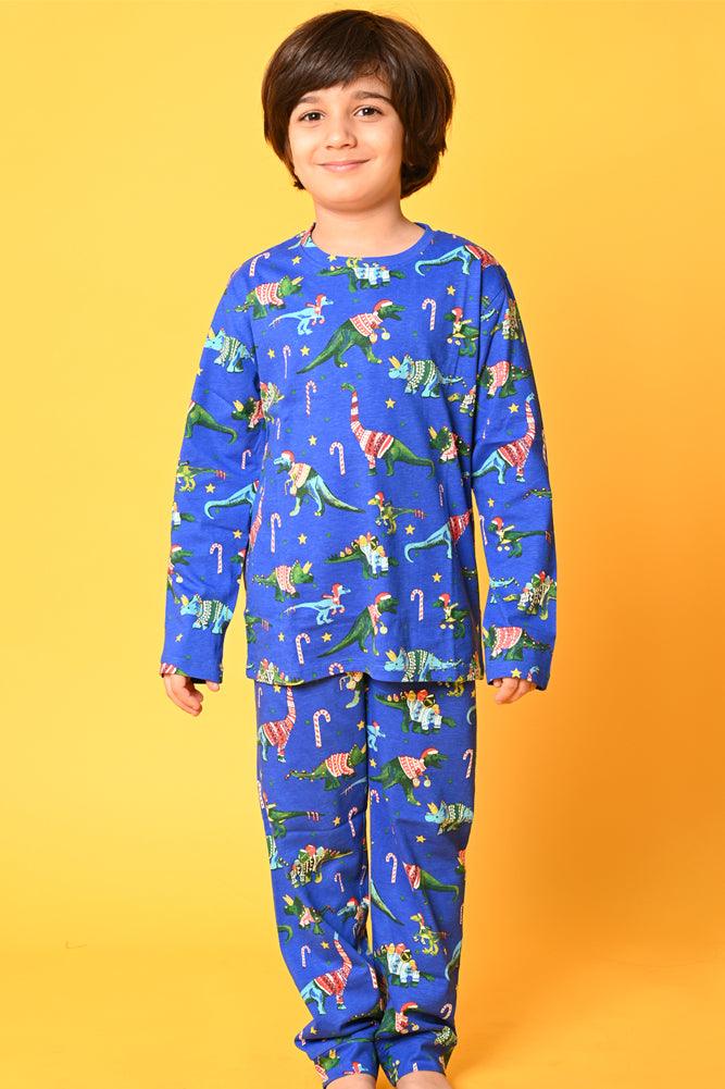 DINOSAUR CHRISTMAS AND DINOSAUR FUN NAVY LONG SLEEVE PYJAMA SET (PACK OF 2) - Anthrilo India