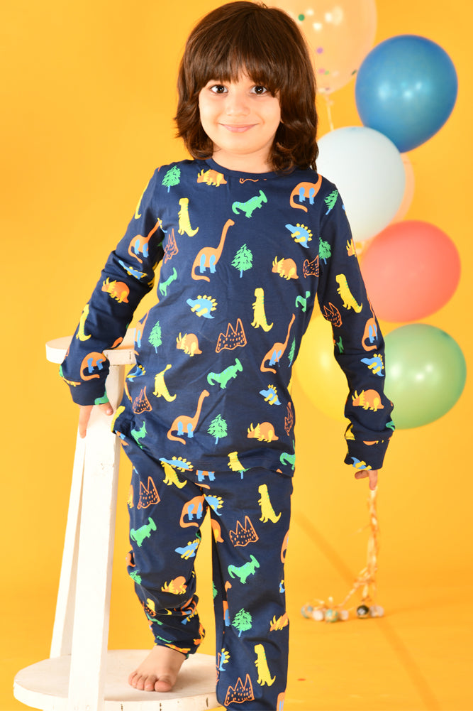GROWING STRIPED AND DINOSAUR FUN NAVY LONG SLEEVE PYJAMA SET (PACK OF 2) - Anthrilo India