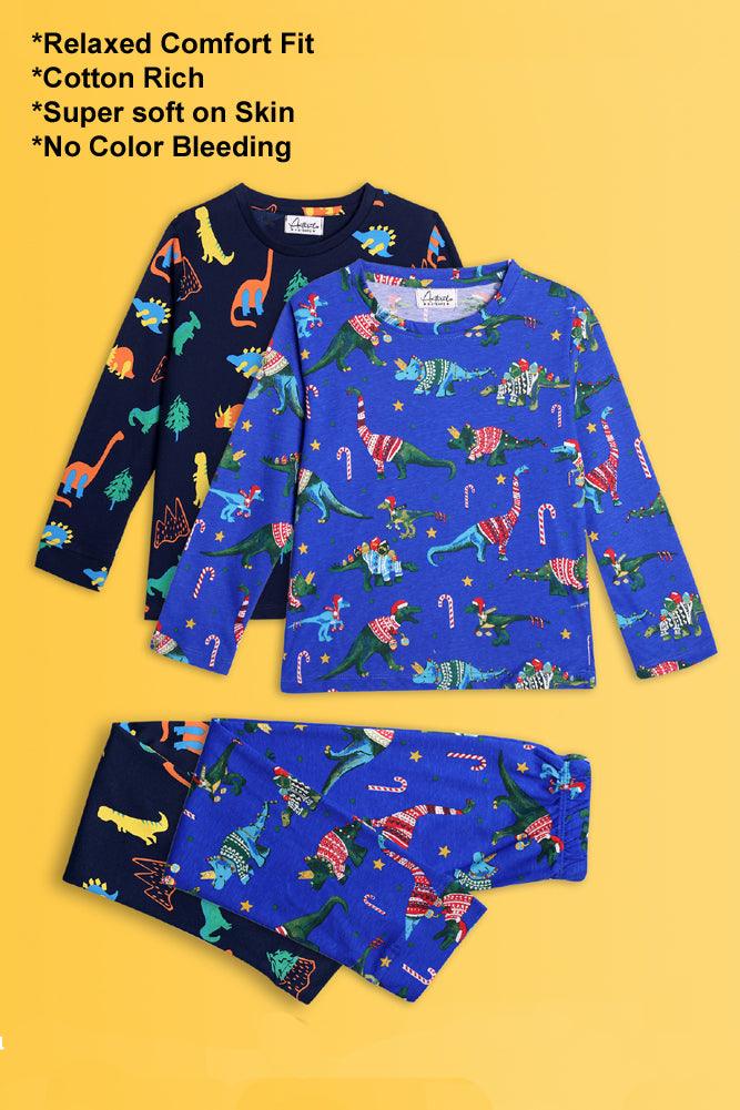 DINOSAUR CHRISTMAS AND DINOSAUR FUN NAVY LONG SLEEVE PYJAMA SET (PACK OF 2) - Anthrilo India