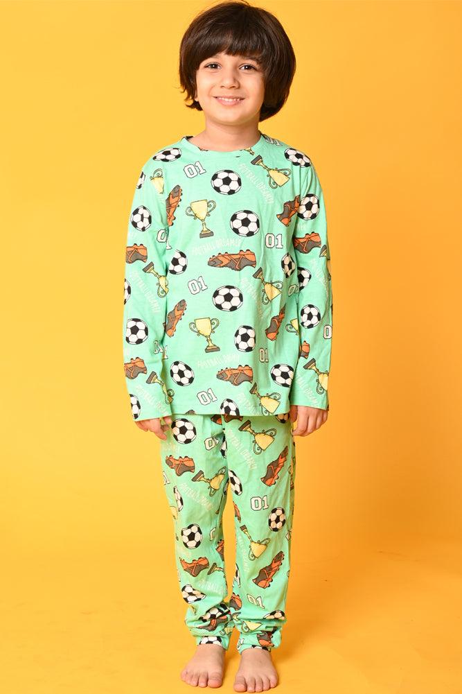 FOOTBALL GREEN AND PALM STRIPE LONG SLEEVE PYJAMA SET (PACK OF 2) - Anthrilo India