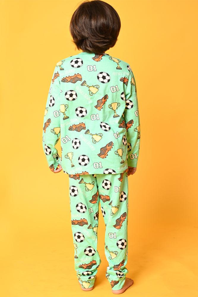 FOOTBALL GREEN AND PALM STRIPE LONG SLEEVE PYJAMA SET (PACK OF 2) - Anthrilo India