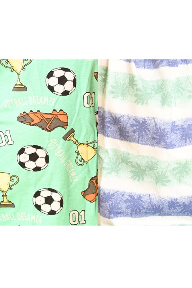 FOOTBALL GREEN AND PALM STRIPE LONG SLEEVE PYJAMA SET (PACK OF 2) - Anthrilo India
