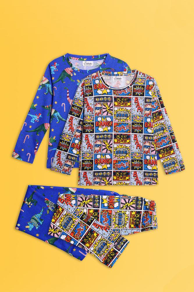 SUPERHERO AND DINOSAUR CHRISTMAS LONG SLEEVE PYJAMA SET (PACK OF 2) - Anthrilo India