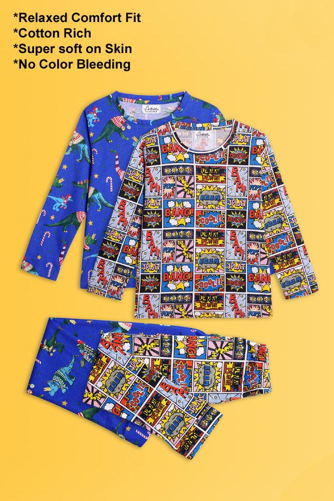 SUPERHERO AND DINOSAUR CHRISTMAS LONG SLEEVE PYJAMA SET (PACK OF 2) - Anthrilo India