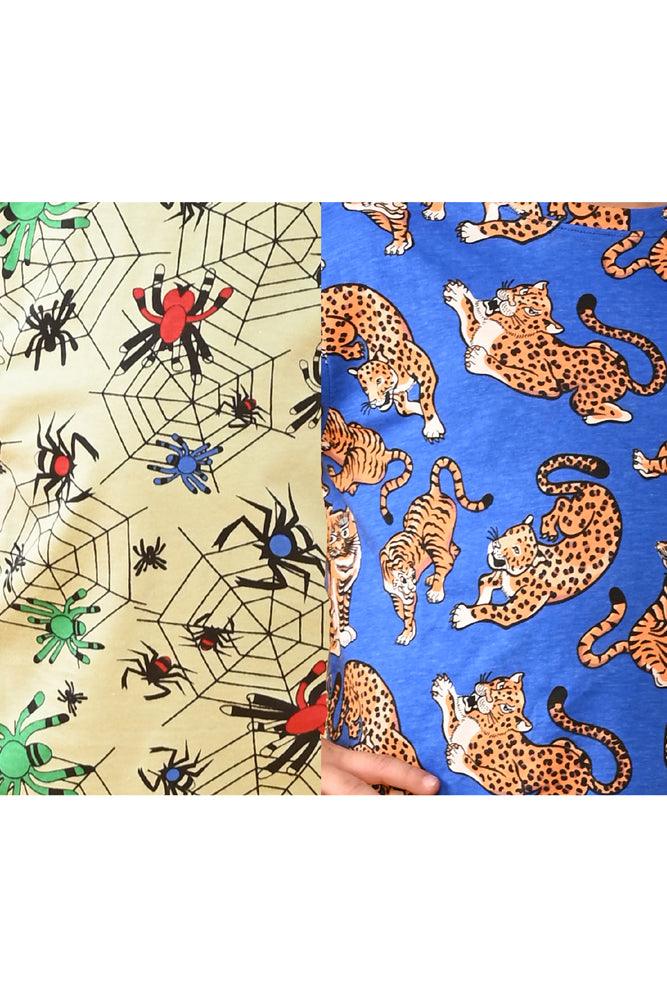 SPIDER GREEN AND TIGER BLUE SHORT SLEEVE PYJAMA SET (PACK OF 2) - Anthrilo India