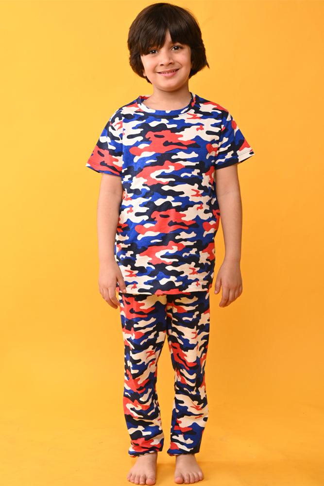 CAMOUFLAGE WHITE AND TIGER BLUE STAR SHORT SLEEVE PYJAMA SET (PACK OF 2) - Anthrilo India