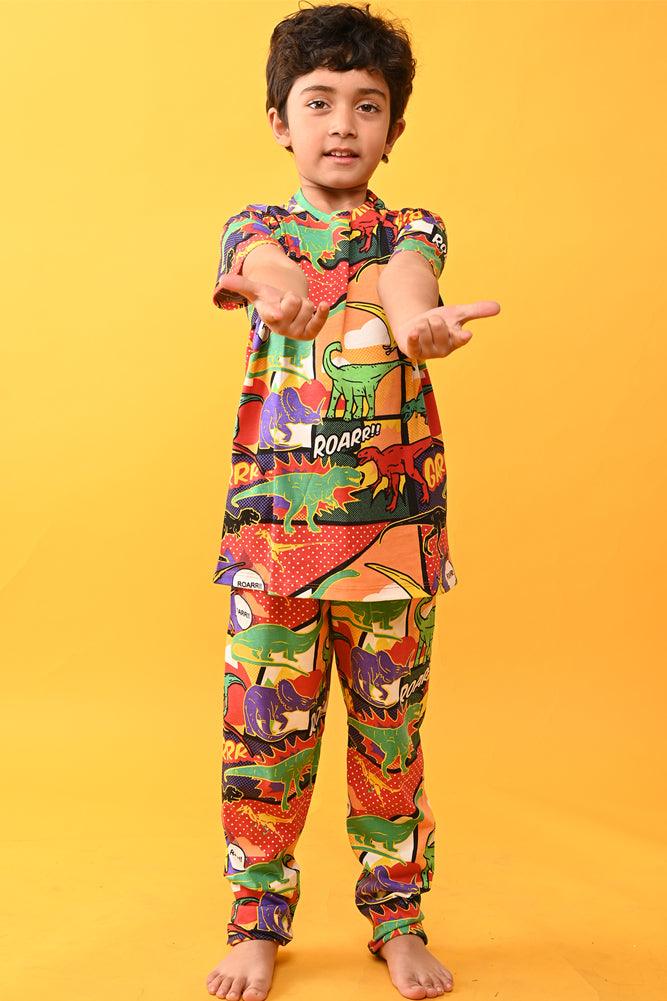 DINOSAUR RED AND TIGER STAR SHORT SLEEVE PYJAMA SET (PACK OF 2) - Anthrilo India
