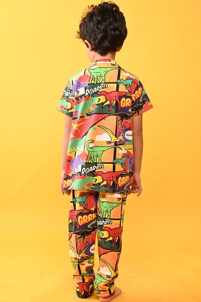DINOSAUR RED AND TIGER STAR SHORT SLEEVE PYJAMA SET (PACK OF 2) - Anthrilo India