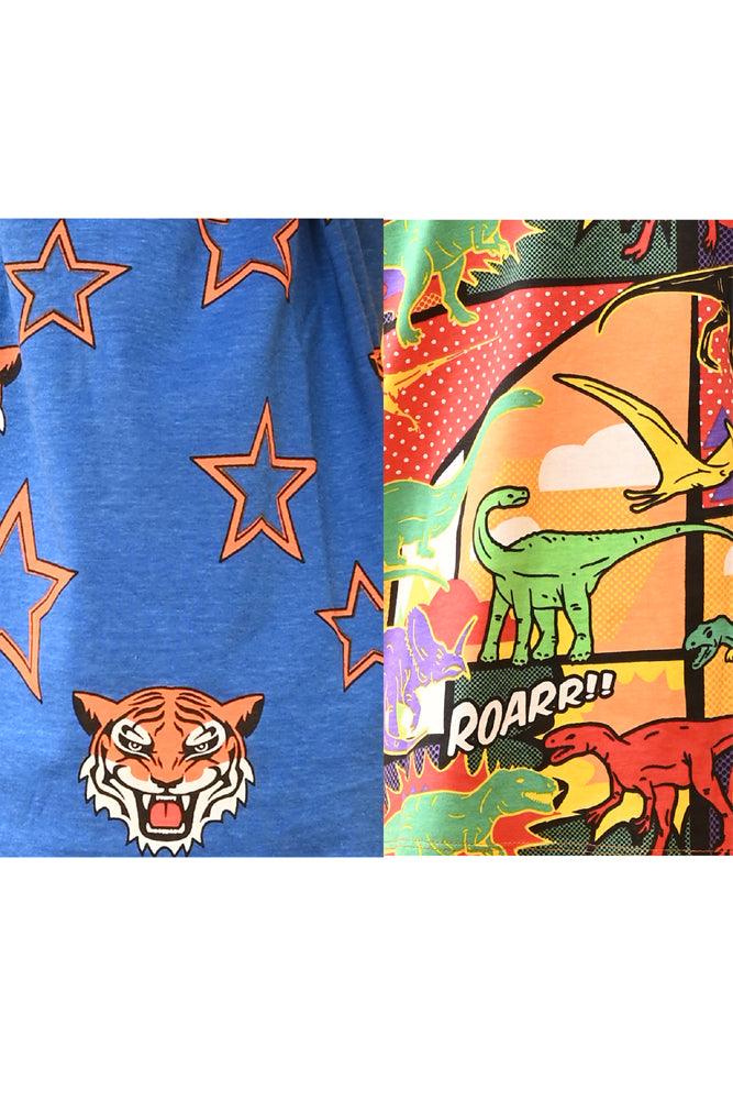 DINOSAUR RED AND TIGER STAR SHORT SLEEVE PYJAMA SET (PACK OF 2) - Anthrilo India
