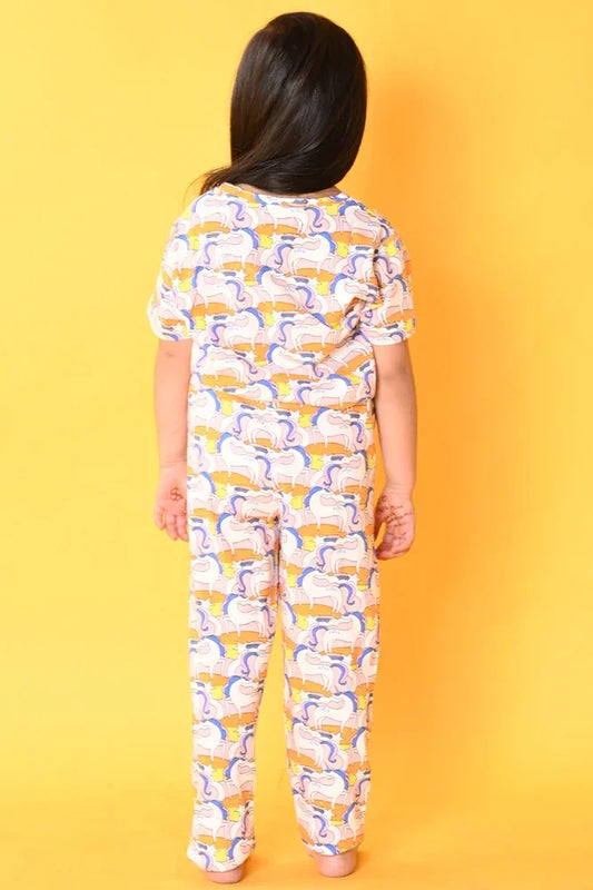 UNICORN WHITE SHORT SLEEVES PYJAMA SET - WHITE - Anthrilo India