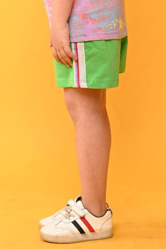 GREEN SIDE TAPE GIRLS SUMMER SHORTS - GREEN - Anthrilo India