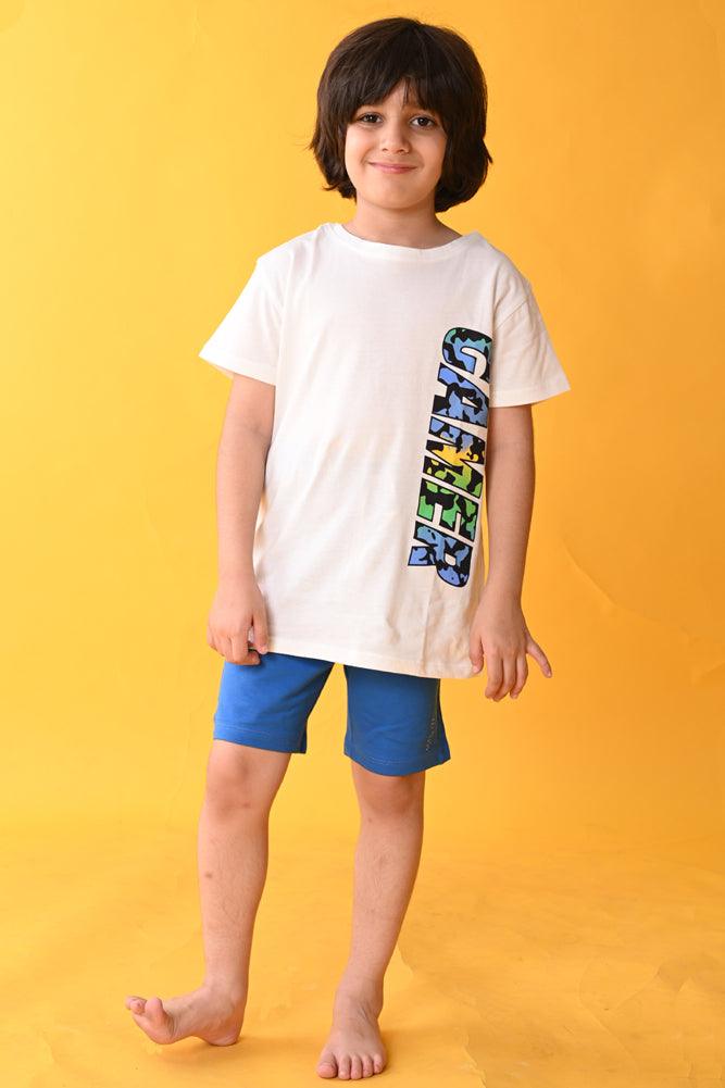 GAMER BLUE SHORTS SET- WHITE/BLUE - Anthrilo India