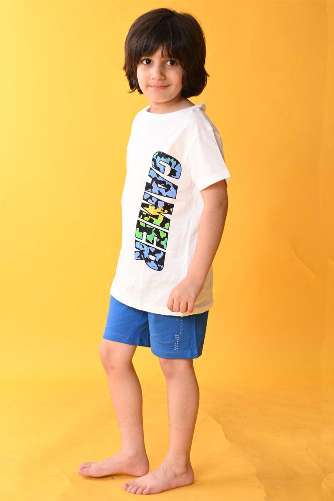 GAMER BLUE SHORTS SET- WHITE/BLUE - Anthrilo India
