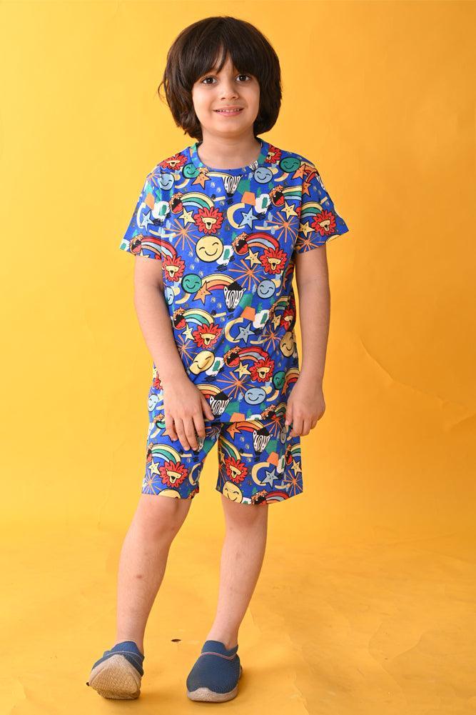 ANIMAL BLUE SLEEPWEAR SHORTS SET - BLUE - Anthrilo India