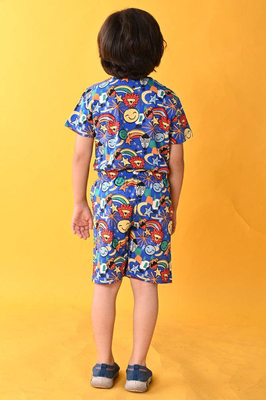 ANIMAL BLUE SLEEPWEAR SHORTS SET - BLUE - Anthrilo India