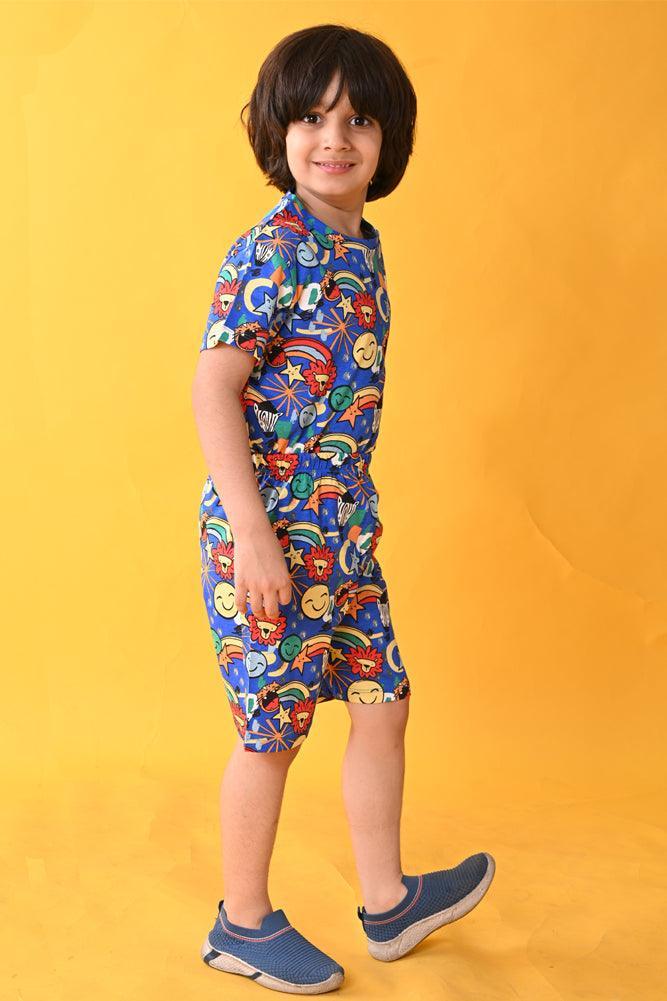 ANIMAL BLUE SLEEPWEAR SHORTS SET - BLUE - Anthrilo India