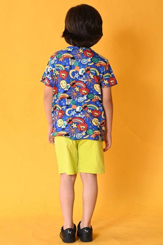 ANIMAL LIME GREEN SHORTS SET- BLUE/LIME GREEN - Anthrilo India