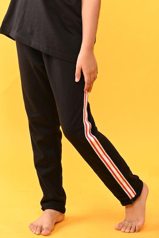 SUMMER GIRLS BLACK TAPE JOGGER - BLACK - Anthrilo India