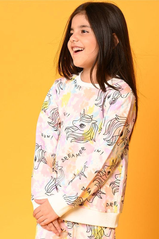 UNICORN TIE DYE FLEECE SWEATSHIRT - WHITE - Anthrilo Design House
