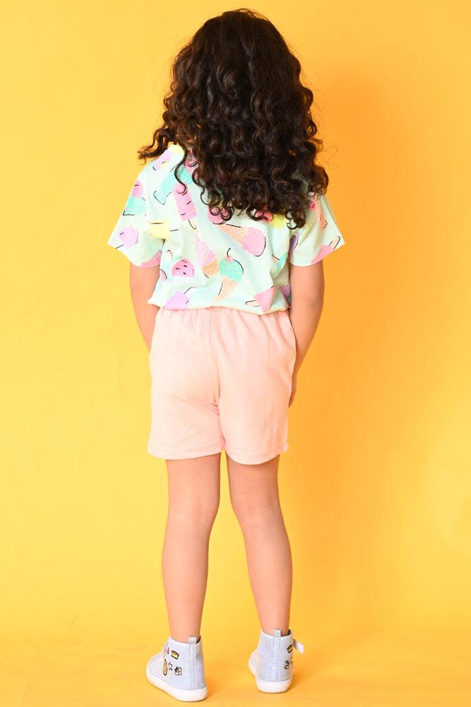 ICE CREAM PINK FRILL SHORTS SET- AQUA/PINK - Anthrilo India