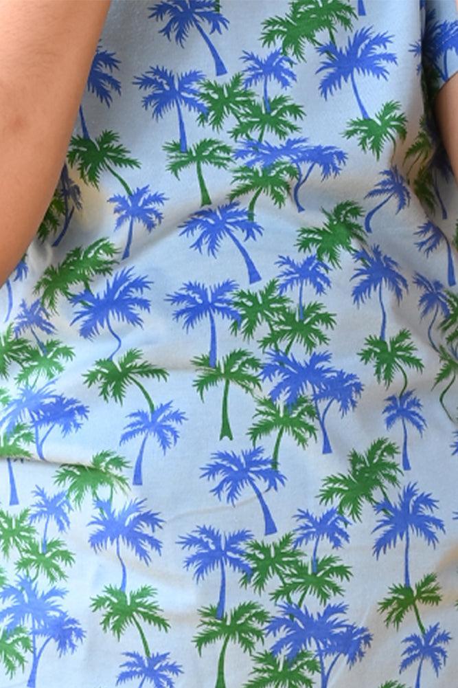 SKY PALM TREE SHORT SLEEVES PYJAMA SET - BLUE - Anthrilo India