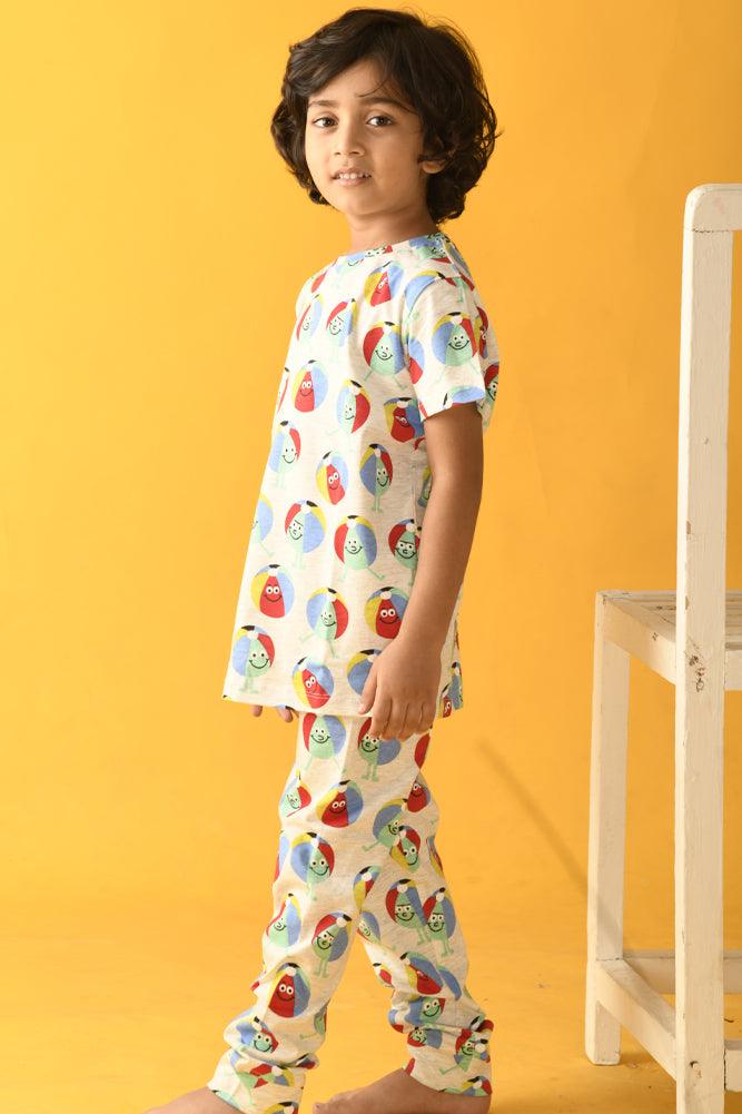 BEACH BALL SHORT SLEEVES PYJAMA SET - GREY MELANGE - Anthrilo Design House