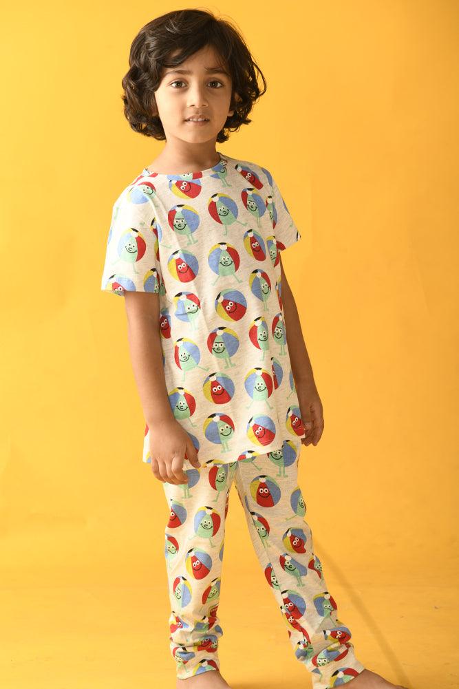 BEACH BALL SHORT SLEEVES PYJAMA SET - GREY MELANGE - Anthrilo Design House