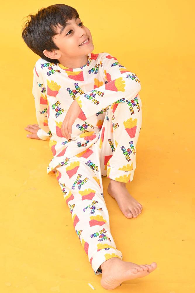 FRIES POP IT LONG SLEEVES PYJAMA SET - WHITE - Anthrilo Design House