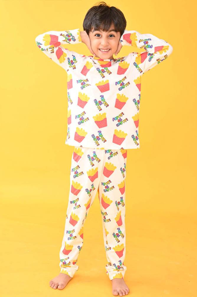 FRIES POP IT LONG SLEEVES PYJAMA SET - WHITE - Anthrilo Design House