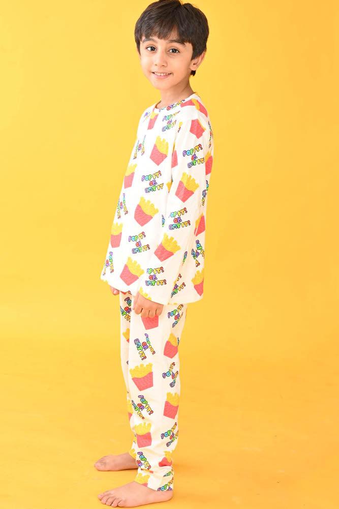 FRIES POP IT LONG SLEEVES PYJAMA SET - WHITE - Anthrilo Design House