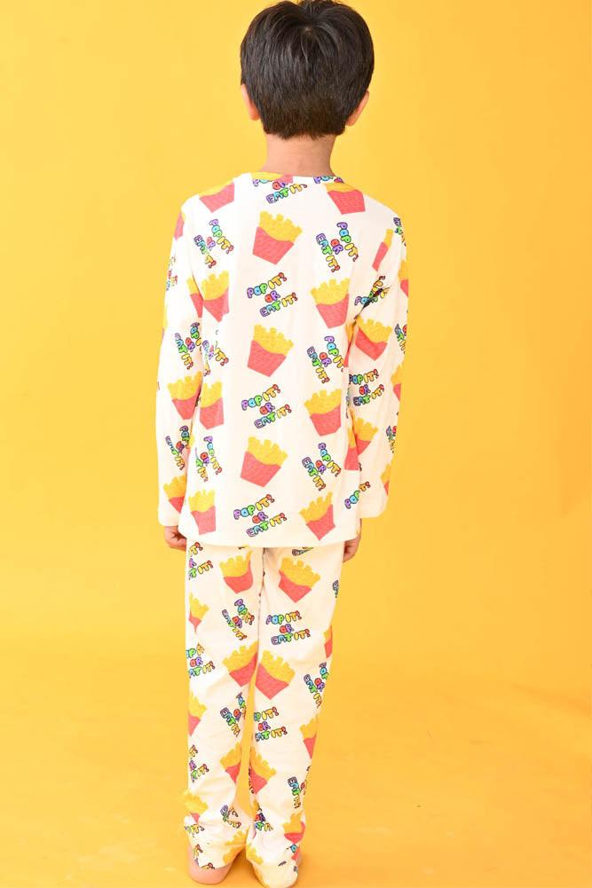 FRIES POP IT LONG SLEEVES PYJAMA SET - WHITE - Anthrilo Design House