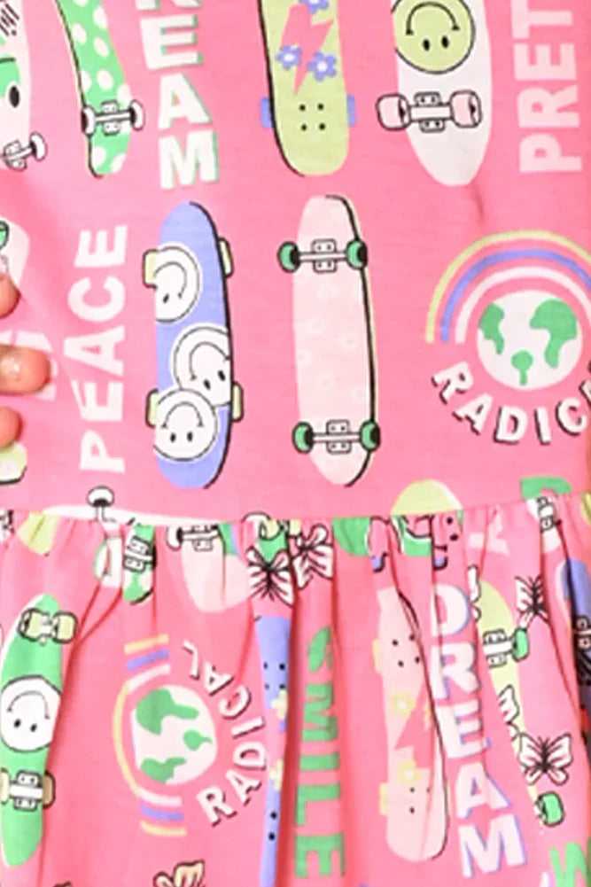 SKATE PINK RUFFLE SLEEVES DRESS - PINK - Anthrilo India