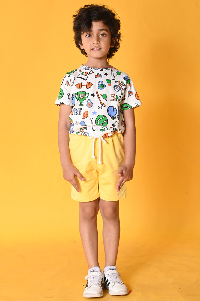SPORTS YELLOW SHORTS SET- WHITE/YELLOW