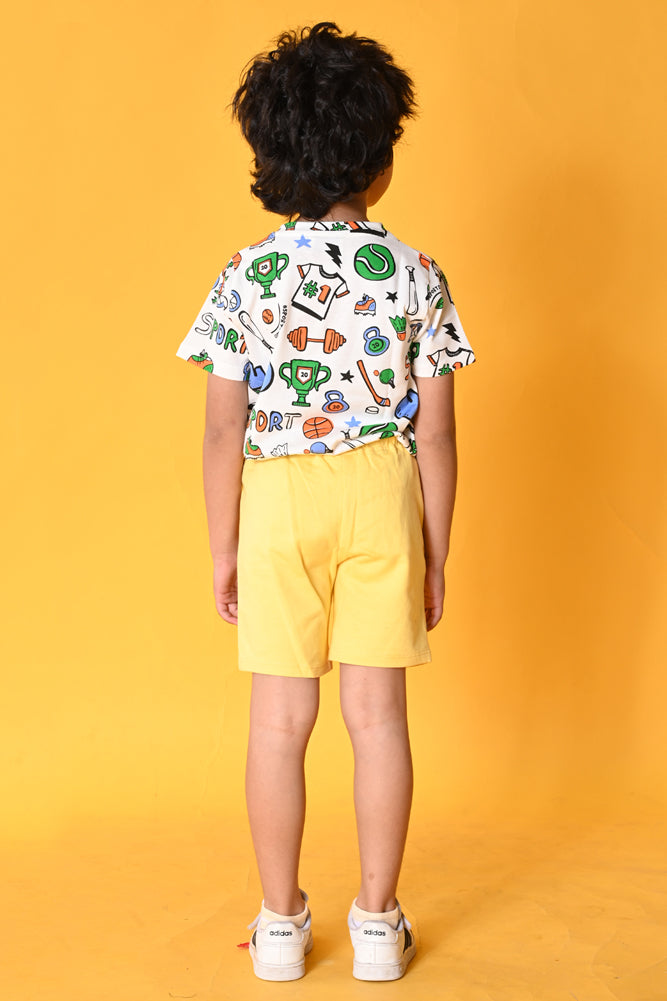 SPORTS YELLOW SHORTS SET- WHITE/YELLOW