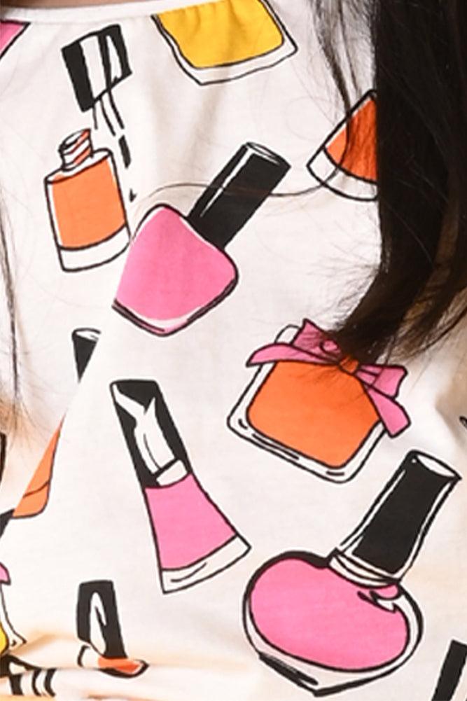 NAIL PAINT ORANGE STRIPED SHORTS SET - WHITE/ORANGE - Anthrilo India