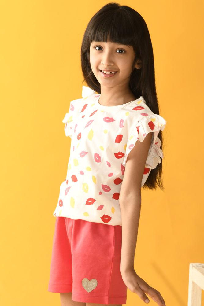LIPS HOT PINK SHORTS SET - WHITE/PINK - Anthrilo Design House