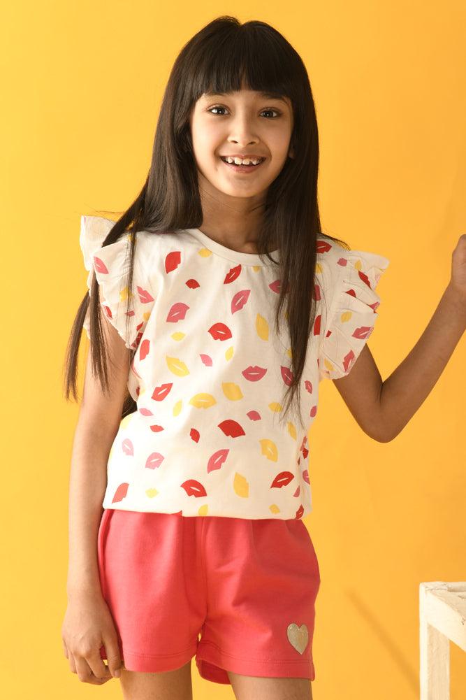 LIPS HOT PINK SHORTS SET - WHITE/PINK - Anthrilo Design House
