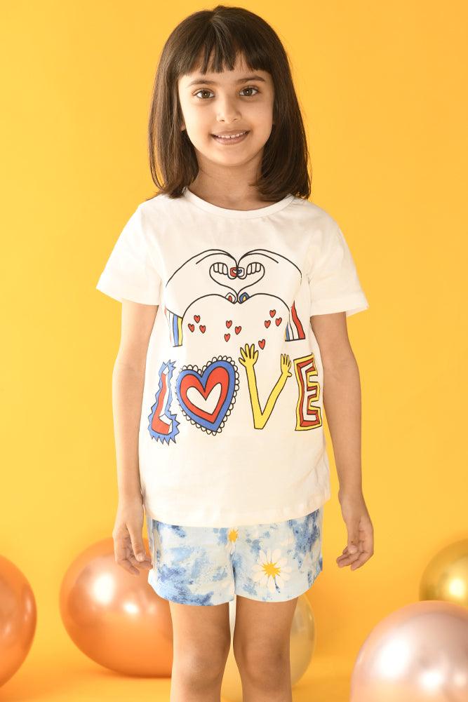 LOVE TIE DYE FLOWER SHORTS SET - WHITE/MULTI - Anthrilo Design House