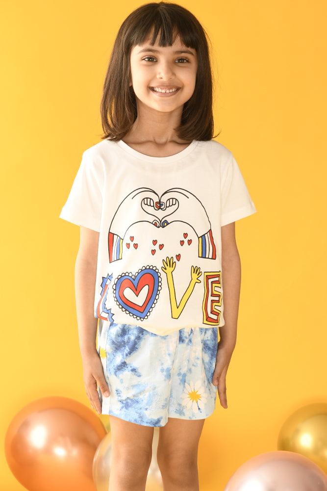 LOVE TIE DYE FLOWER SHORTS SET - WHITE/MULTI - Anthrilo Design House