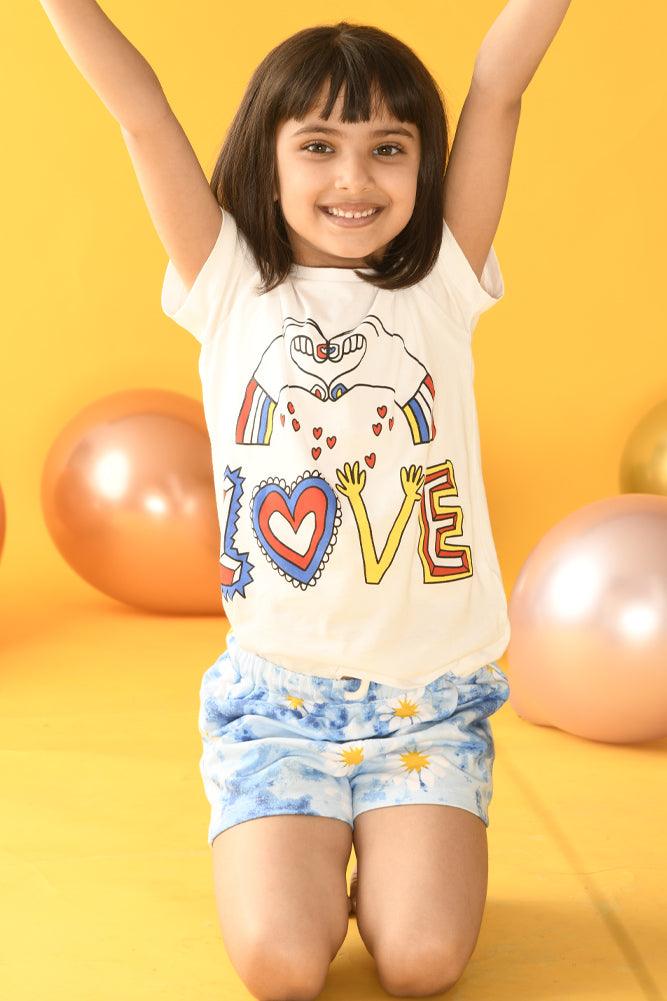 LOVE TIE DYE FLOWER SHORTS SET - WHITE/MULTI - Anthrilo Design House