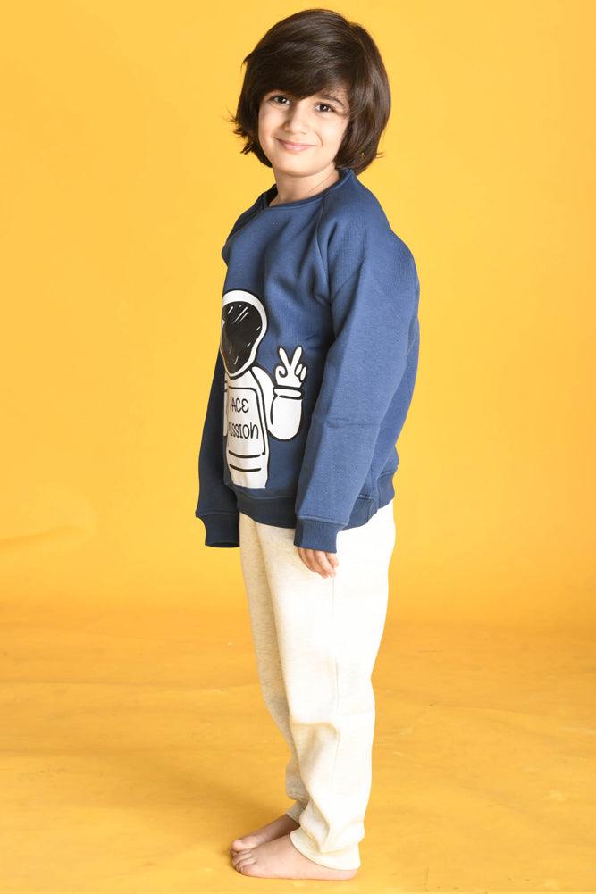 SPACE MISSION ECRU FLEECE SWEATSHIRT JOGGER SET - NAVY/ECRU MELANGE - Anthrilo Design House