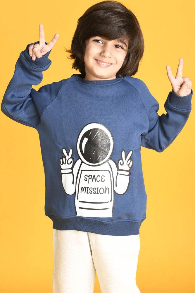 SPACE MISSION ECRU FLEECE SWEATSHIRT JOGGER SET - NAVY/ECRU MELANGE - Anthrilo Design House